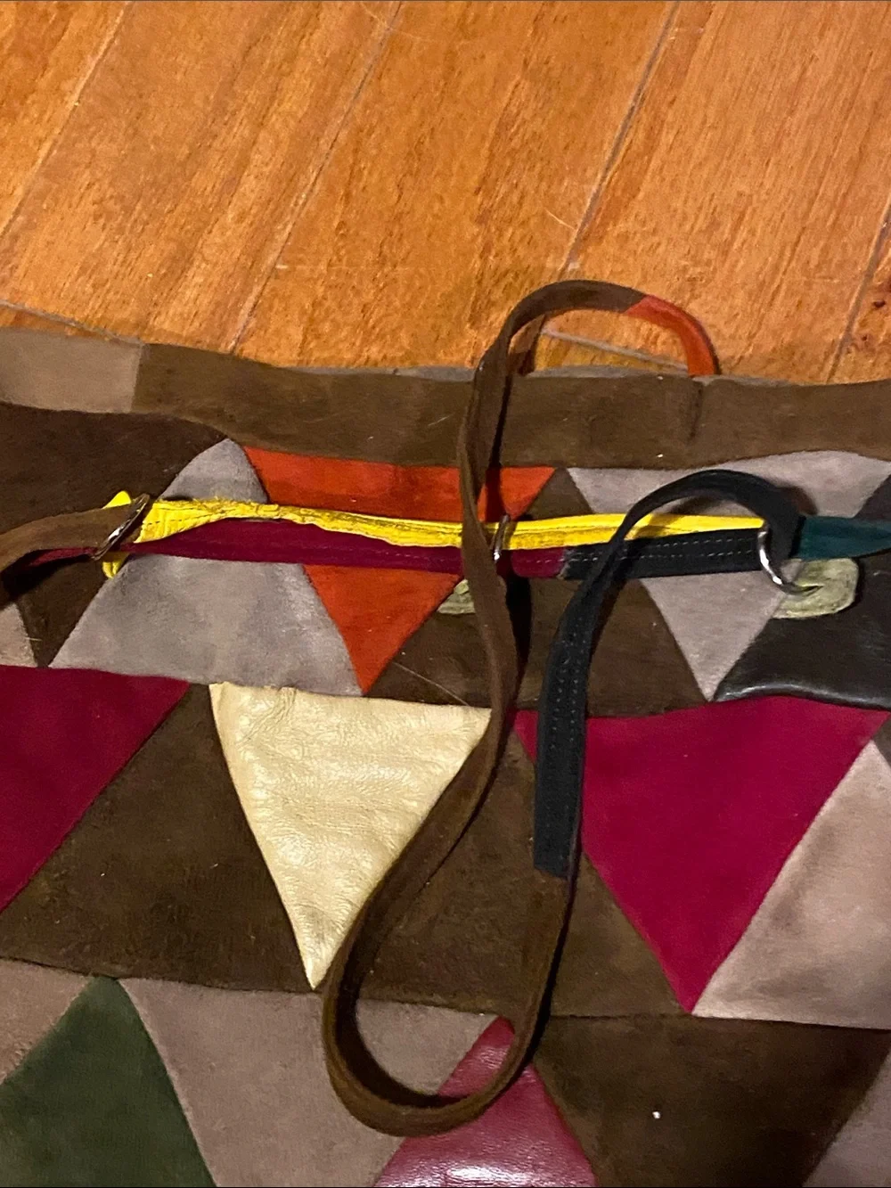 Multicolor Triangle Suede Fringe Shoulder Bag